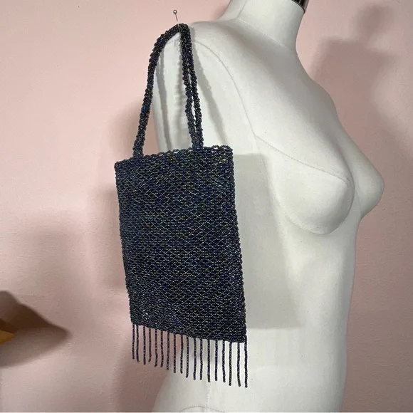 Art deco Vintage Vanessa glass beaded black aurora borealis evening bag - Picture 14 of 17